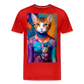 Prodigious domestic short haired cat - Men's Premium Organic T-Shirt - red - Front - Damien (186cm)