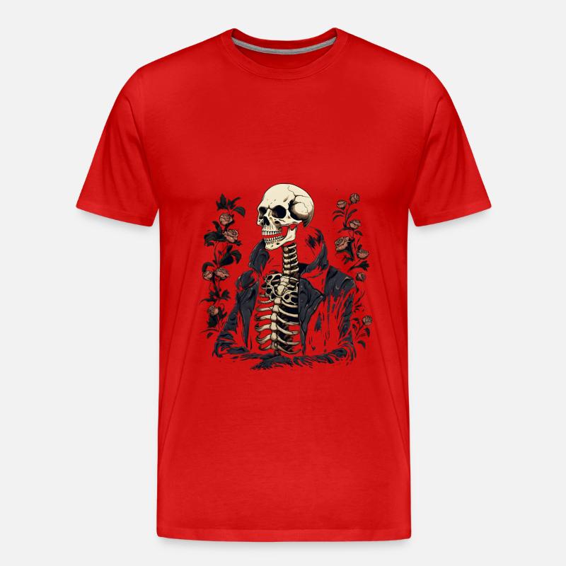 Halloween Skelett Mit Rosen - Männer Premium Bio T-Shirt - Rot
