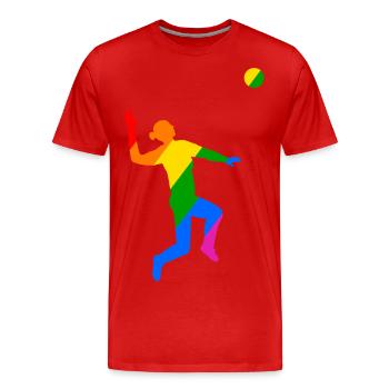 Saut arc-en-ciel au volleyball - T-shirt bio Premium Homme - rouge - Devant - Damien (186cm)