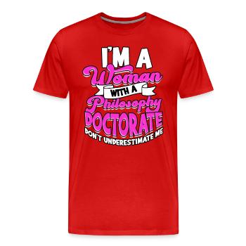 Femme avec une philosophie doctorale - T-shirt bio Premium Homme - rouge - Devant - Damien (186cm)