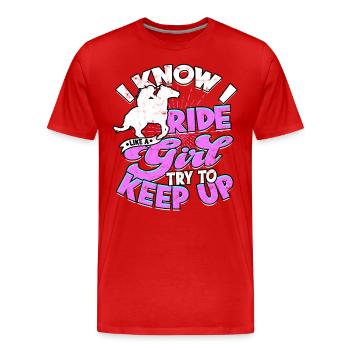 courses de chevaux balade à cheval chevaux cavalier cadeau g - T-shirt bio Premium Homme - rouge - Devant - Damien (186cm)