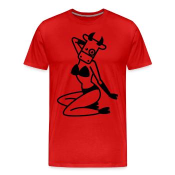 Pin-Up-Kuh / -Cow / -Vache / -Vaca / -Vacca / -Koe - Männer Premium Bio T-Shirt - Rot - Vorne - Damien (186cm)