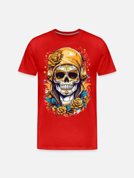 Golden Sugar Skull - Men's Premium Organic T-Shirt - red