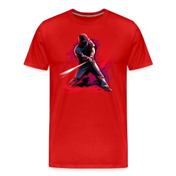 Baseballspieler in roter Pop-Art - Männer Premium Bio T-Shirt - Rot - Vorne - Damien (186cm)