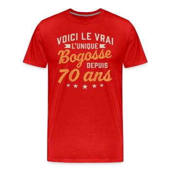 Voici le vrai l'unique bogosse depuis 70 ans - T-shirt bio Premium Homme - rouge - Devant - Damien (186cm)
