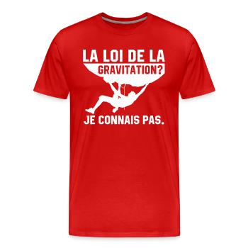 la loi de la gravitation je connais pas - T-shirt bio Premium Homme - rouge - Devant - Damien (186cm)