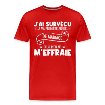 J'ai survécu à ma première année de mariage !! - T-shirt bio Premium Homme - rouge - Devant - Damien (186cm)