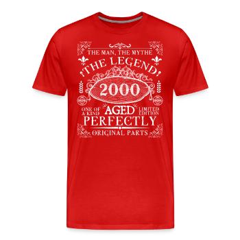 2000 Legend | Vintage perfekt gereift 2000 - Männer Premium Bio T-Shirt - Rot - Vorne - Damien (186cm)