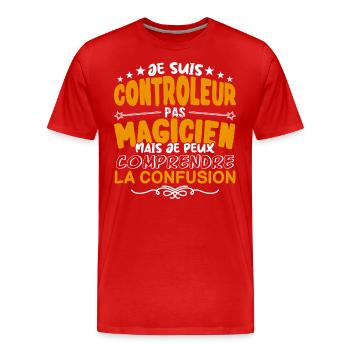 Controleur | Controleur pas Magicien | Meilleur Co - T-shirt bio Premium Homme - rouge - Devant - Damien (186cm)