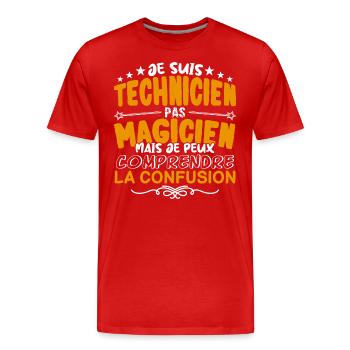 Technicien | Technicien pas Magicien | Meilleur Te - T-shirt bio Premium Homme - rouge - Devant - Damien (186cm)
