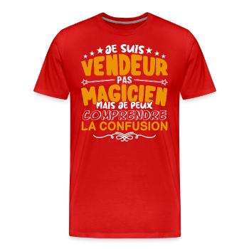 Vendeur | Vendeur pas Magicien | Meilleur Vendeur - T-shirt bio Premium Homme - rouge - Devant - Damien (186cm)