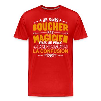 Boucher | Boucher pas Magicien | Meilleur Boucher - T-shirt bio Premium Homme - rouge - Devant - Damien (186cm)