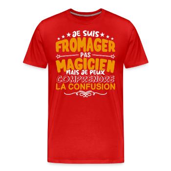 Fromager | Fromager pas Magicien | Meilleur Fromag - T-shirt bio Premium Homme - rouge - Devant - Damien (186cm)