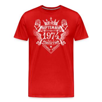 Septembre 1974 | Septembre 1974 anniversaire 1974 - T-shirt bio Premium Homme - rouge - Devant - Damien (186cm)