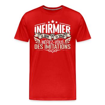 Infirmier le seul Infirmier le vrai Infirmier - T-shirt bio Premium Homme - rouge - Devant - Damien (186cm)