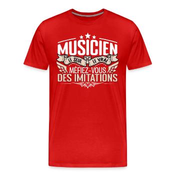 Musicien le seul Musicien le vrai Musicien - T-shirt bio Premium Homme - rouge - Devant - Damien (186cm)