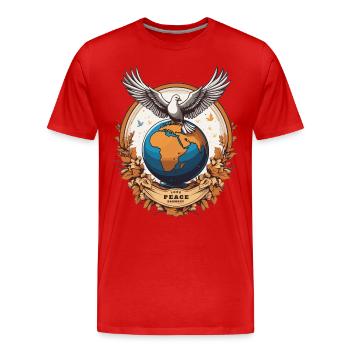 Weltfrieden auf der Erde - Männer Premium Bio T-Shirt - Rot - Vorne - Damien (186cm)