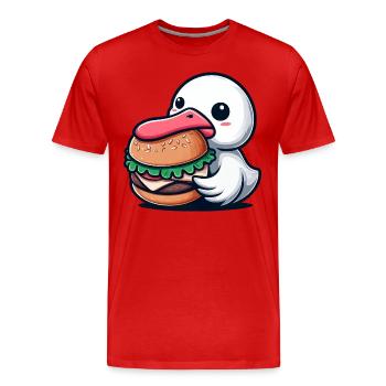 Canard Cygne Burger Chibi Fantaisiste Restauration rapide - T-shirt bio Premium Homme - rouge - Devant - Damien (186cm)
