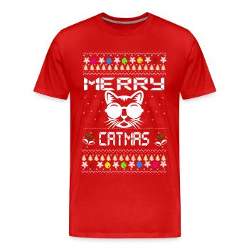 Conception de Noël - Joyeux CATMAS - T-shirt bio Premium Homme - rouge - Devant - Damien (186cm)
