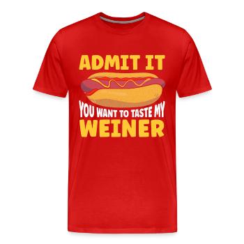 Hotdog Saucisse viennoise Saucisses fast-food - T-shirt bio Premium Homme - rouge - Devant - Damien (186cm)