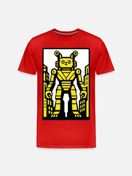 Cat Robot in Stadtlandschaft - Männer Premium Bio T-Shirt - Rot