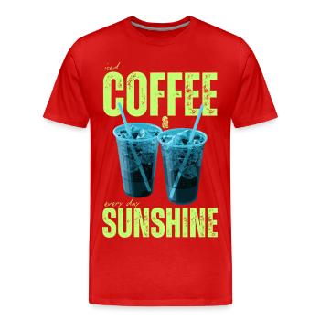« Café glacé & soleil tous les jours » Café coloré - T-shirt bio Premium Homme - rouge - Devant - Damien (186cm)