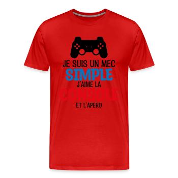 console et apéro - T-shirt bio Premium Homme - rouge - Devant - Damien (186cm)