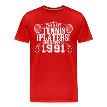 1991 Tennisspieler | Tennisspieler Geschenk 1991 - Männer Premium Bio T-Shirt - Rot - Vorne - Damien (186cm)