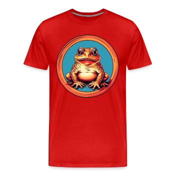 Frosch mit Mütze auf Farbklecksen - Männer Premium Bio T-Shirt - Rot - Vorne - Damien (186cm)