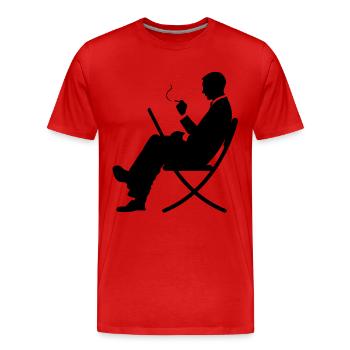 A manager working on laptop and smokes - Men's Premium Organic T-Shirt - red - Front - Damien (186cm)