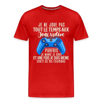 Accro Aux Jeux Vidéo Idée Cadeau Pour Ado Gamer - T-shirt bio Premium Homme - rouge - Devant - Damien (186cm)