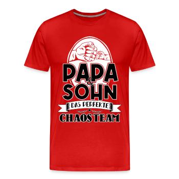 Papa & Sohn, Perfekte Chaos Team - Männer Premium Bio T-Shirt - Rot - Vorne - Damien (186cm)