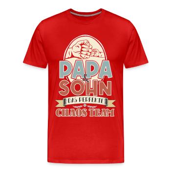 Papa & Sohn, Perfekte Chaos Team - Männer Premium Bio T-Shirt - Rot - Vorne - Damien (186cm)