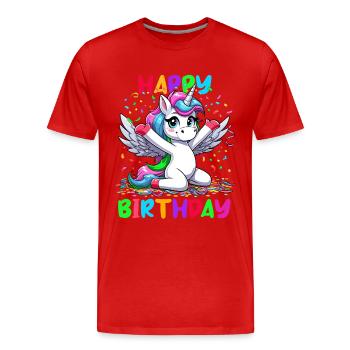Geburtstag Einhorn Happy Birthday Kinder Konfetti - Männer Premium Bio T-Shirt - Rot - Vorne - Damien (186cm)