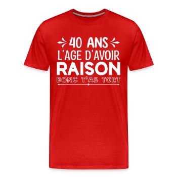 40 ans - cadeau d’anniversaire 40 ans - T-shirt bio Premium Homme - rouge - Devant - Damien (186cm)