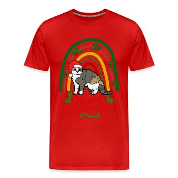 Scottish Folding Ear Cat Christmas - Men's Premium Organic T-Shirt - red - Front - Damien (186cm)