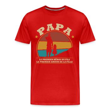 Papa: le premier héros du fils - T-shirt bio Premium Homme - rouge - Devant - Damien (186cm)