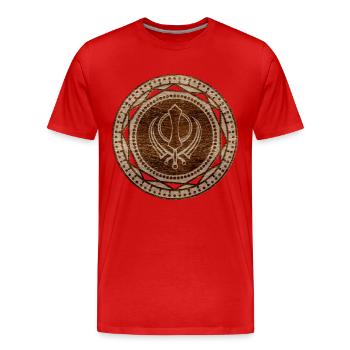 Khanda symbol on wooden texture - Men's Premium Organic T-Shirt - red - Front - Damien (186cm)