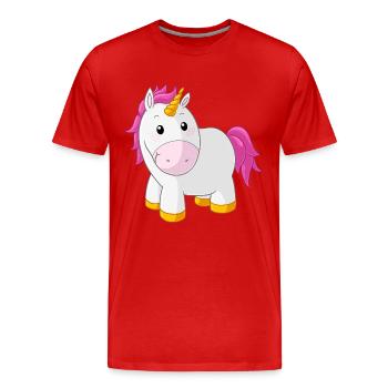 Pink happy cartoon unicorn - Men's Premium Organic T-Shirt - red - Front - Damien (186cm)