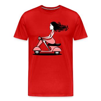 Scooter driving woman girl - Men's Premium Organic T-Shirt - red - Front - Damien (186cm)
