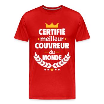 Certifié meilleur couvreur du monde, cadeau noël - T-shirt bio Premium Homme - rouge - Devant - Damien (186cm)