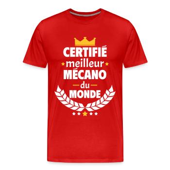 Certifié meilleur mécano du monde, cadeau noël - T-shirt bio Premium Homme - rouge - Devant - Damien (186cm)