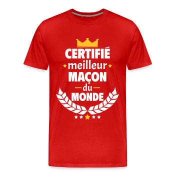 Certifié meilleur maçon du monde, cadeau de noël - T-shirt bio Premium Homme - rouge - Devant - Damien (186cm)