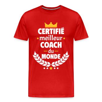 Certifié meilleur coach du monde, cadeau de noël - T-shirt bio Premium Homme - rouge - Devant - Damien (186cm)