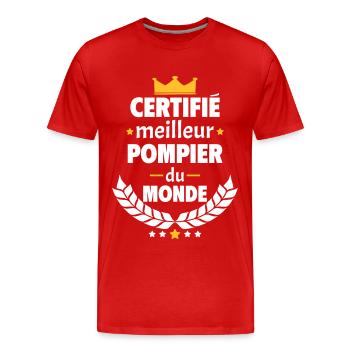 Certifié meilleur pompier du monde, cadeau de noël - T-shirt bio Premium Homme - rouge - Devant - Damien (186cm)