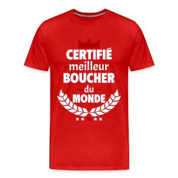Certifié meilleur boucher du monde,cadeau de noël - T-shirt bio Premium Homme - rouge - Devant - Damien (186cm)