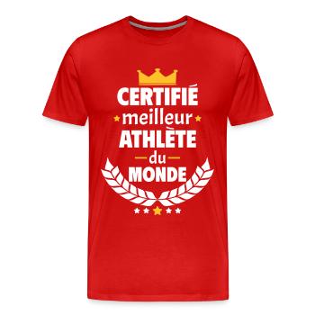 Certifié meilleur athlète, fête des pères, noël - T-shirt bio Premium Homme - rouge - Devant - Damien (186cm)