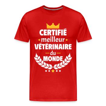 Certifié meilleur vétérinaire, fête des pères,noël - T-shirt bio Premium Homme - rouge - Devant - Damien (186cm)