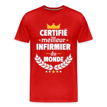 Certifié meilleur infirmier, fête des pères, noël - T-shirt bio Premium Homme - rouge - Devant - Damien (186cm)