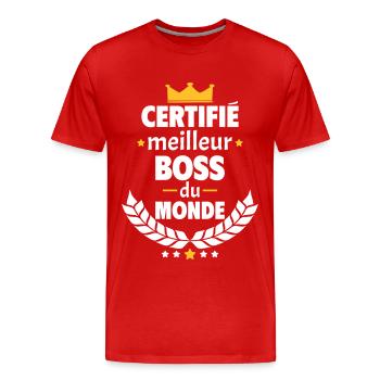 Certifié meilleur patron, fête des pères, noël - T-shirt bio Premium Homme - rouge - Devant - Damien (186cm)